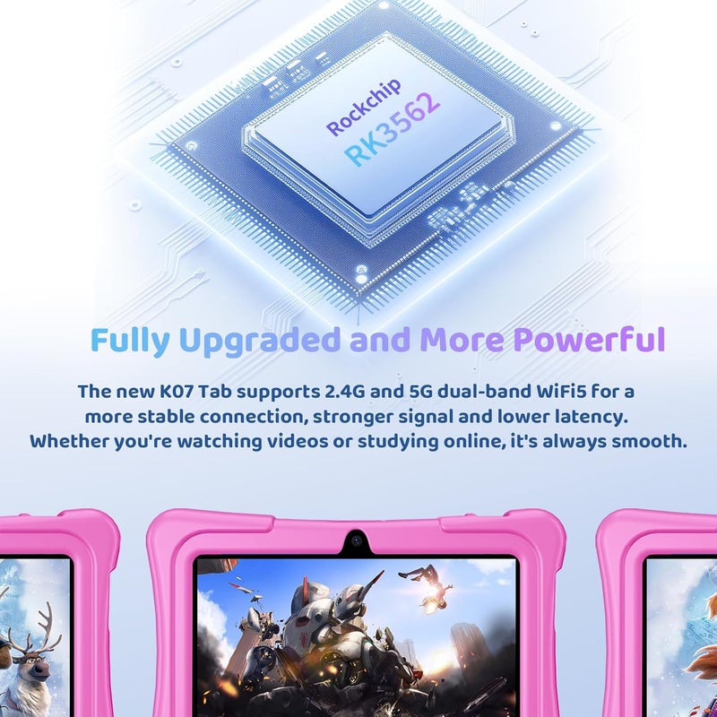 aiprotablet تابلت للأطفال، 7 بوصة أندرويد 15 تابلت للأطفال، 8GB+32GB 1TB قابل للتوسيع، تابلت للأطفال رباعي النواة مع غلاف مضاد للصدمات، BT5.0، واي فاي 5، تحكم أبوي، ألعاب، كاميرا مزدوجة (وردي) - Image 3